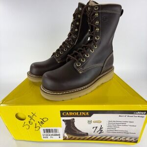 Carolina CA8049 Mens 8 Inch Broad Toe Wedge Work Boots Dark Oak Leather EH 7.5 D
